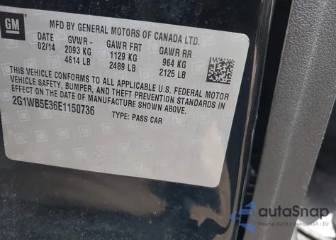 2014 Chevrolet Impala Limited Lt from USA, damaged, VIN 2G1WB5E36E1150736